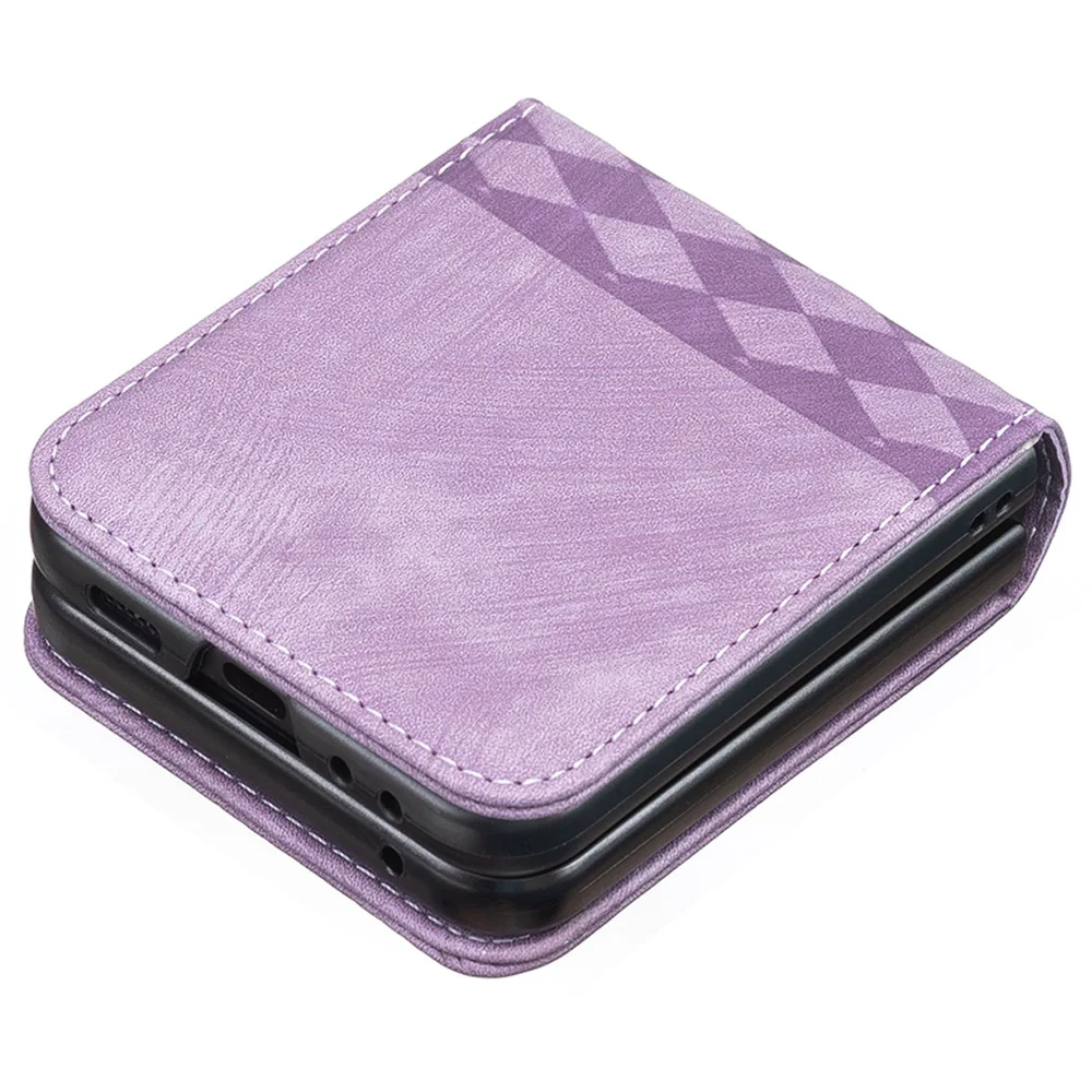 For Samsung Galaxy Z Flip7 FE 5G / Z Flip6 5G / Z Flip5 5G Case Grid Pattern Imprint Leather Shockproof Phone Cover - Purple - Image 5