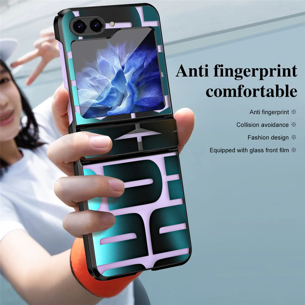 For Samsung Galaxy Z Flip7 FE 5G / Z Flip6 5G / Z Flip5 5G Case Hard PC Electroplating Phone Cover with Tempered Glass Film - Black - Image 7