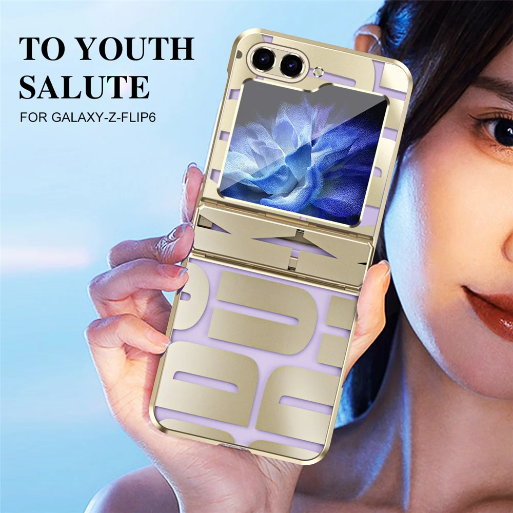 For Samsung Galaxy Z Flip7 FE 5G / Z Flip6 5G / Z Flip5 5G Case Hard PC Electroplating Phone Cover with Tempered Glass Film - Gold - Image 6