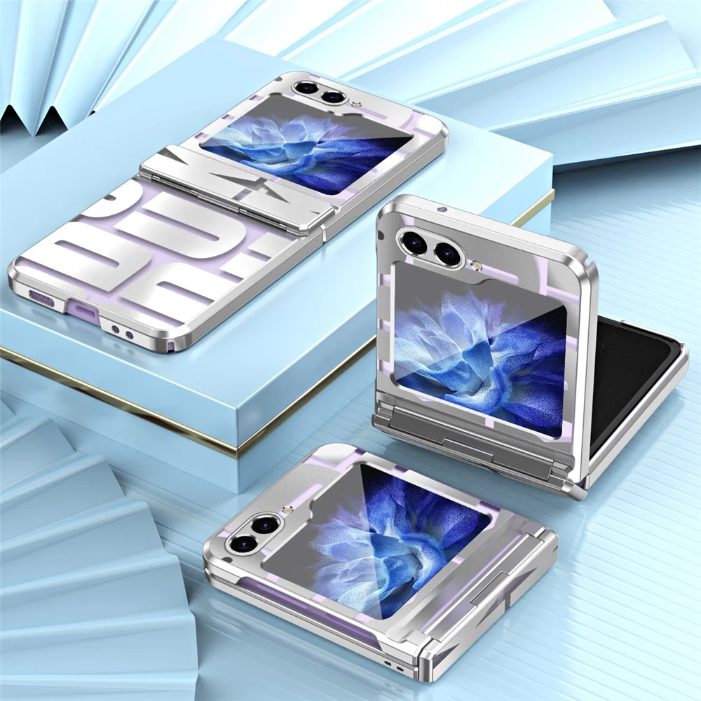 For Samsung Galaxy Z Flip7 FE 5G / Z Flip6 5G / Z Flip5 5G Case Hard PC Electroplating Phone Cover with Tempered Glass Film - Silver - Image 4