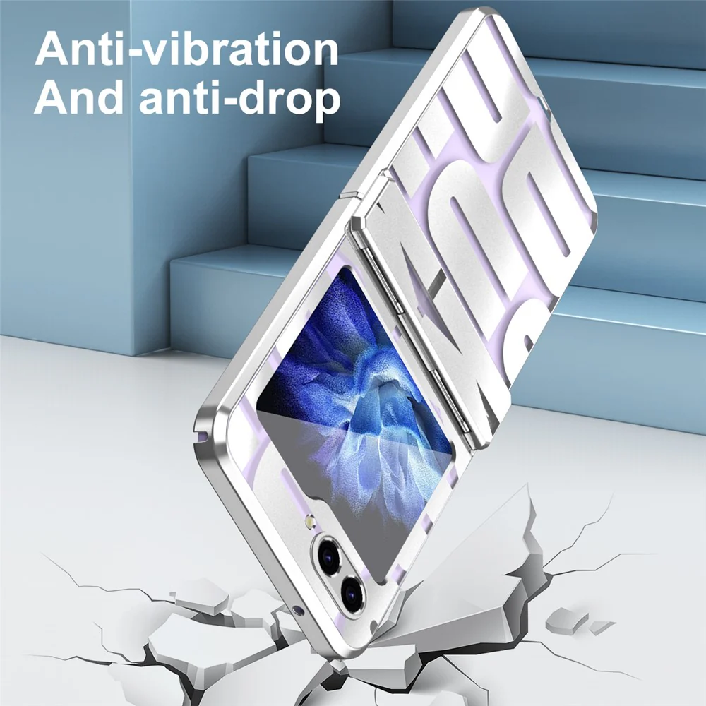For Samsung Galaxy Z Flip7 FE 5G / Z Flip6 5G / Z Flip5 5G Case Hard PC Electroplating Phone Cover with Tempered Glass Film - Silver - Image 5