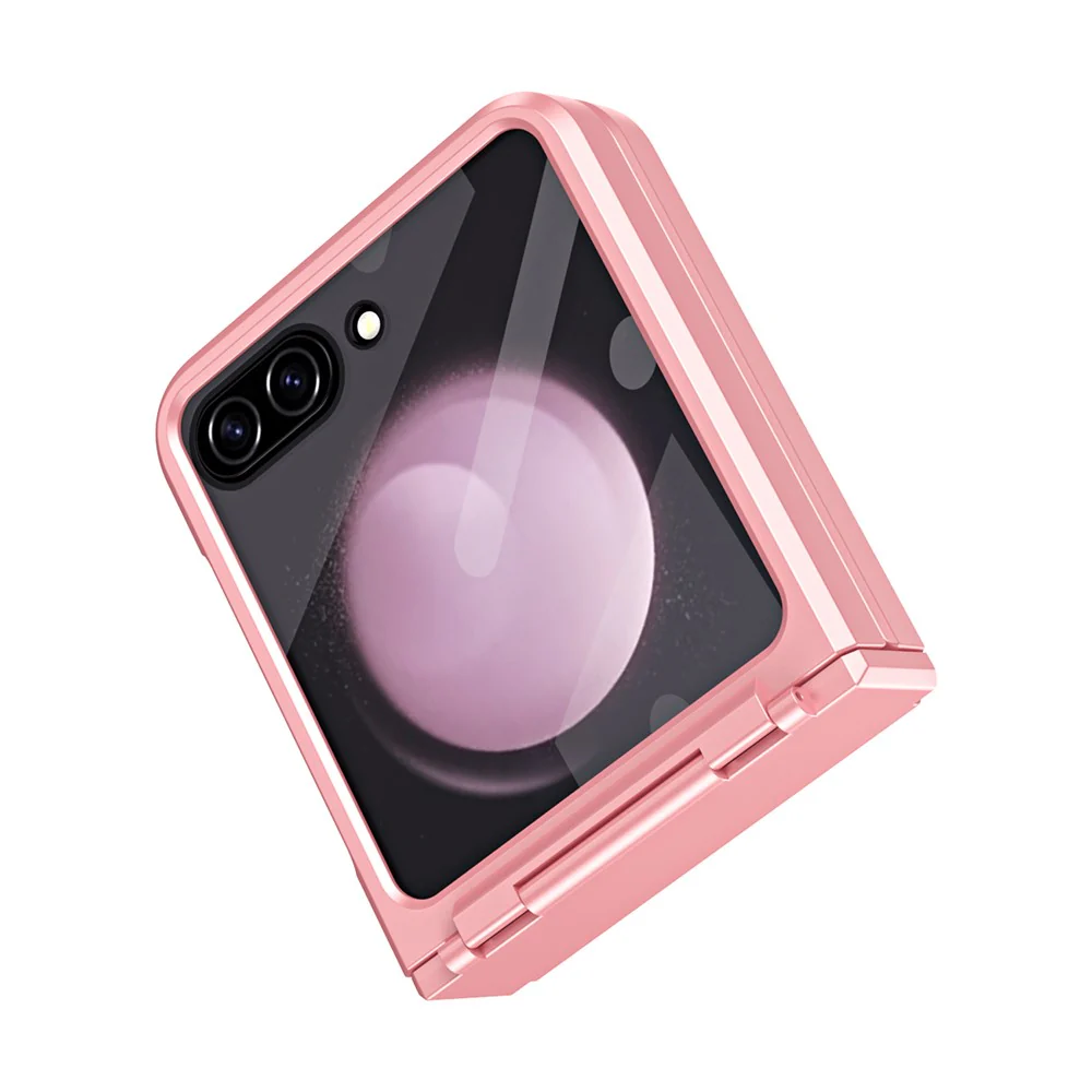 For Samsung Galaxy Z Flip7 FE 5G / Z Flip6 5G / Z Flip5 5G Case Hard PC Non-Slip Phone Cover with Tempered Glass Film - Pink - Image 2