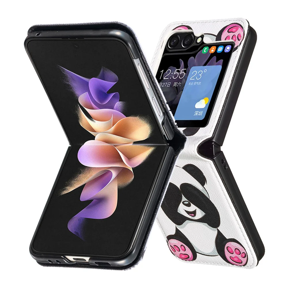 For Samsung Galaxy Z Flip7 FE 5G / Z Flip6 5G / Z Flip5 5G Case Pattern Print PU Leather Phone Shell - Panda