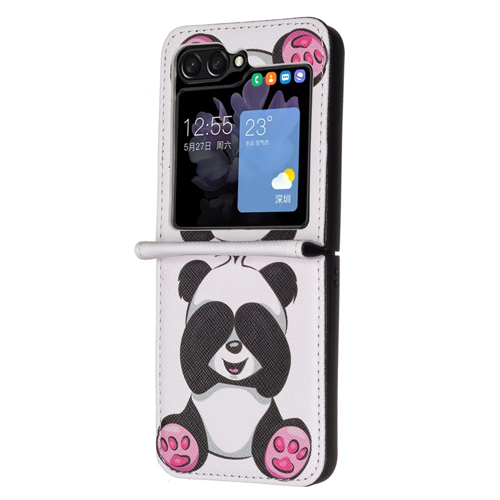 For Samsung Galaxy Z Flip7 FE 5G / Z Flip6 5G / Z Flip5 5G Case Pattern Print PU Leather Phone Shell - Panda - Image 3