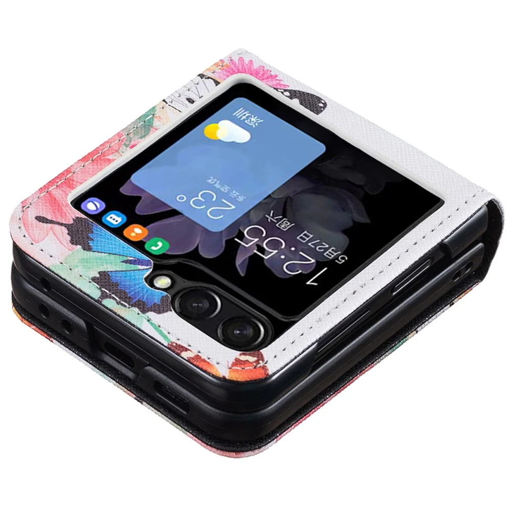 For Samsung Galaxy Z Flip7 FE 5G / Z Flip6 5G / Z Flip5 5G Case Pattern Print PU Leather Phone Shell - Two Butterflies - Image 5