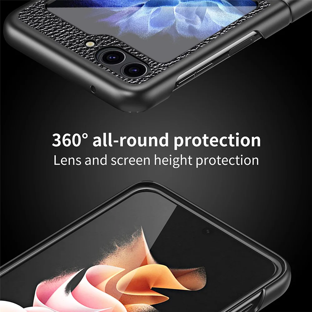 For Samsung Galaxy Z Flip7 FE 5G / Z Flip6 5G / Z Flip5 5G Case PU Leather+Hard PC Anti-Drop Phone Cover - Black - Image 3