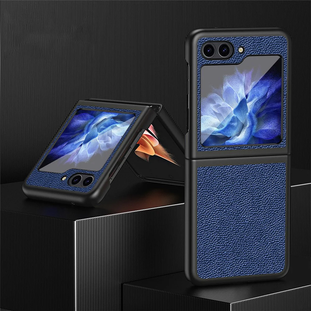 For Samsung Galaxy Z Flip7 FE 5G / Z Flip6 5G / Z Flip5 5G Case PU Leather+Hard PC Anti-Drop Phone Cover - Blue - Image 2