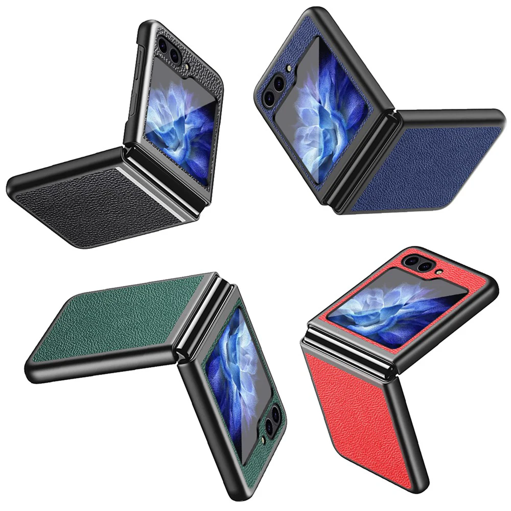 For Samsung Galaxy Z Flip7 FE 5G / Z Flip6 5G / Z Flip5 5G Case PU Leather+Hard PC Anti-Drop Phone Cover - Blue - Image 7
