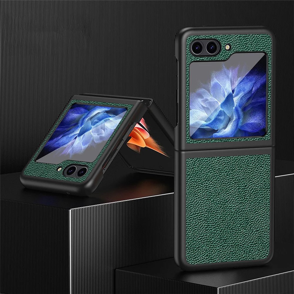 For Samsung Galaxy Z Flip7 FE 5G / Z Flip6 5G / Z Flip5 5G Case PU Leather+Hard PC Anti-Drop Phone Cover - Green - Image 2