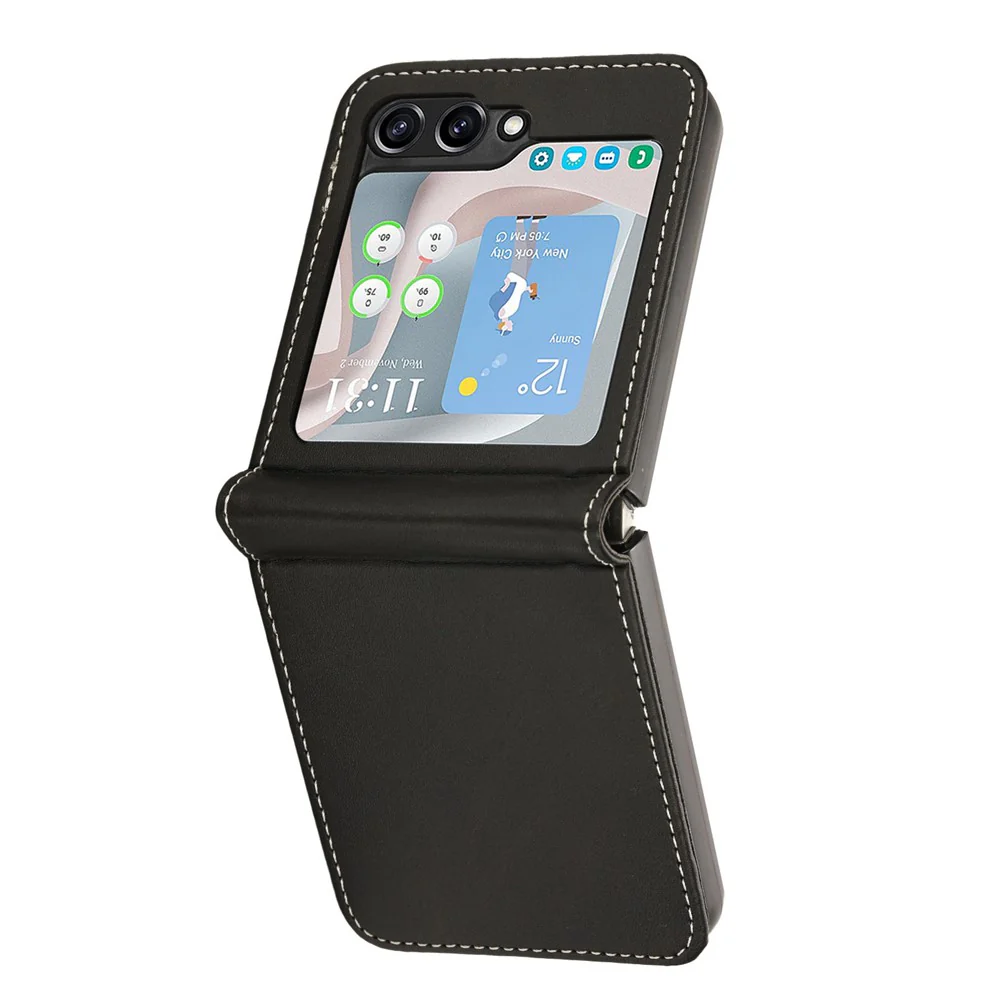 For Samsung Galaxy Z Flip7 FE 5G / Z Flip6 5G / Z Flip5 5G Case PU Leather Hard PC Phone Cover Calf Texture - Black - Image 6
