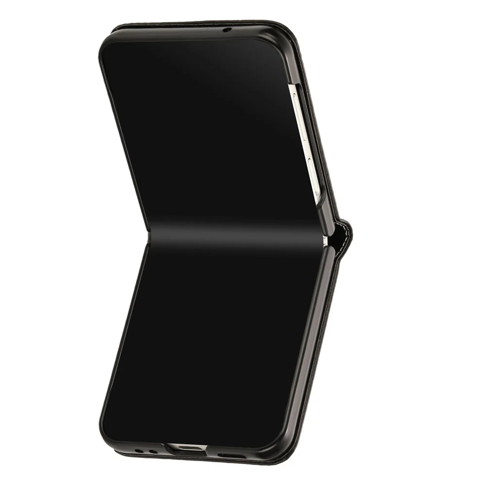 For Samsung Galaxy Z Flip7 FE 5G / Z Flip6 5G / Z Flip5 5G Case PU Leather Hard PC Phone Cover Calf Texture - Black - Image 7
