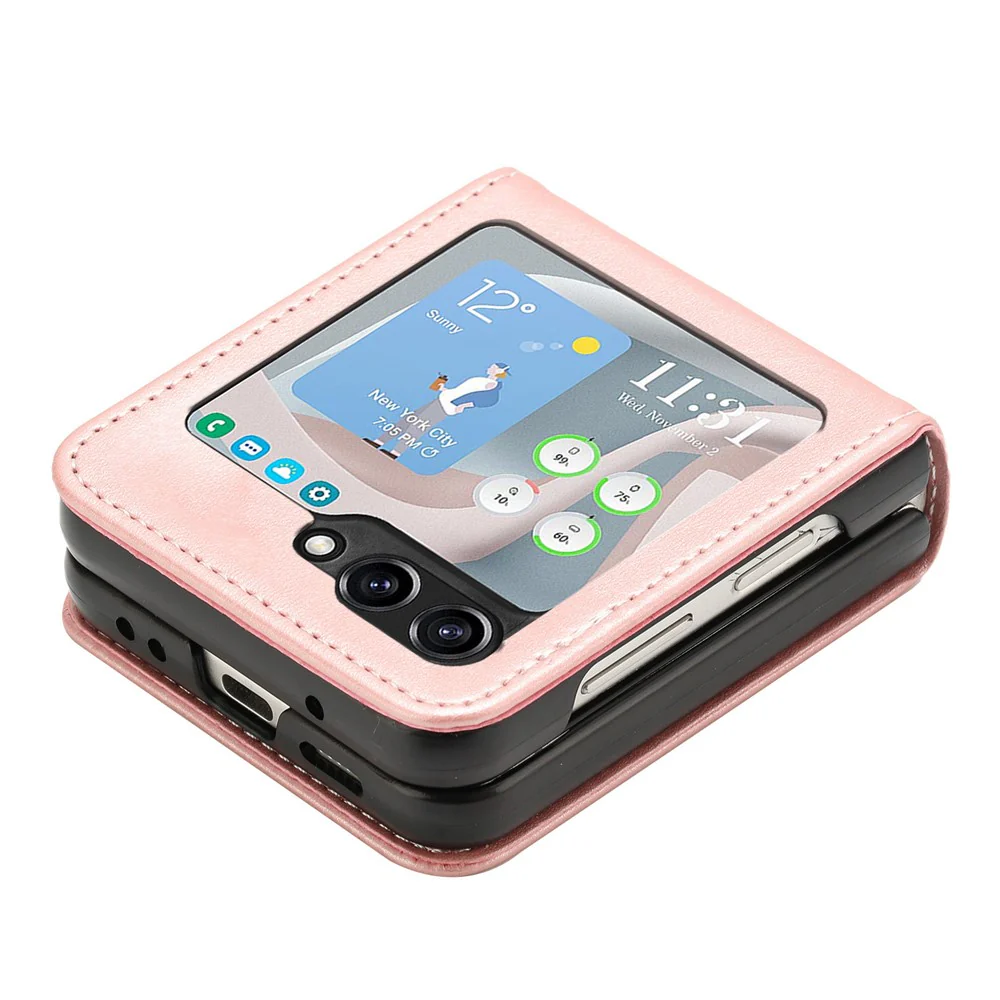 For Samsung Galaxy Z Flip7 FE 5G / Z Flip6 5G / Z Flip5 5G Case PU Leather Hard PC Phone Cover Calf Texture - Rose Gold - Image 3