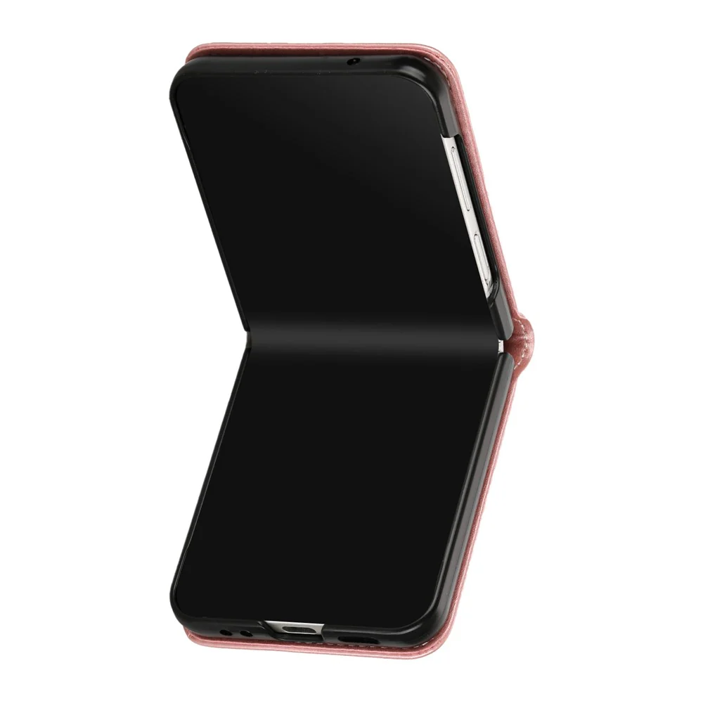For Samsung Galaxy Z Flip7 FE 5G / Z Flip6 5G / Z Flip5 5G Case PU Leather Hard PC Phone Cover Calf Texture - Rose Gold - Image 7