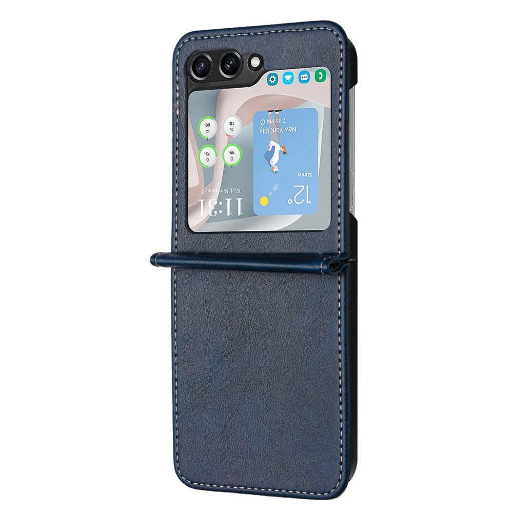 For Samsung Galaxy Z Flip7 FE 5G / Z Flip6 5G / Z Flip5 5G Case PU Leather Hard PC Phone Cover Calf Texture - Sapphire - Image 5