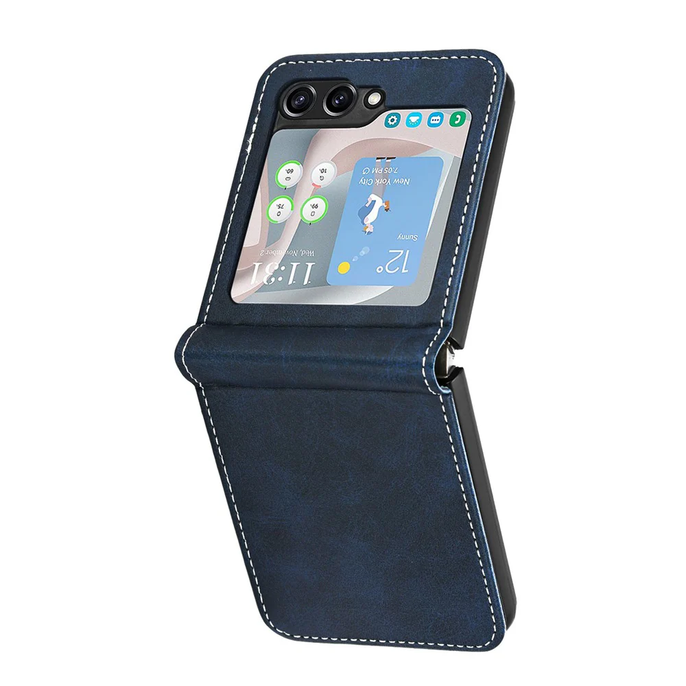 For Samsung Galaxy Z Flip7 FE 5G / Z Flip6 5G / Z Flip5 5G Case PU Leather Hard PC Phone Cover Calf Texture - Sapphire - Image 6