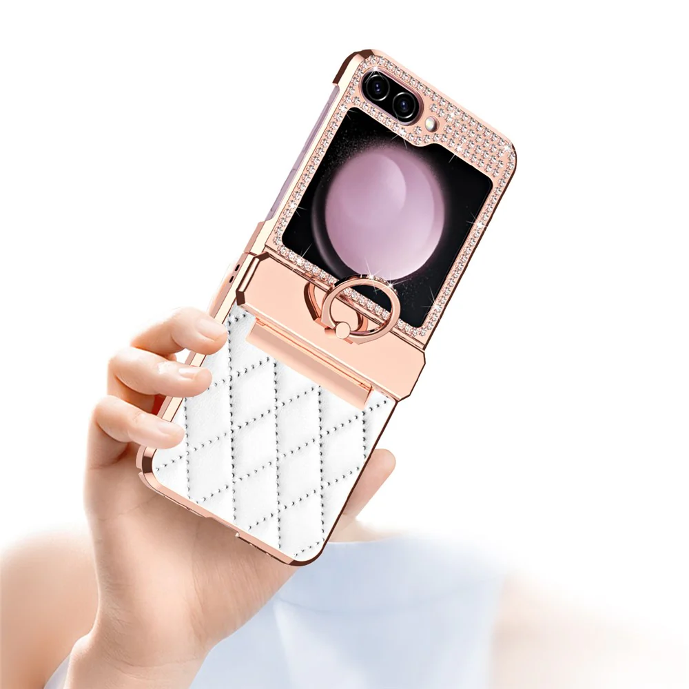 For Samsung Galaxy Z Flip7 FE 5G / Z Flip6 5G / Z Flip5 5G Case Rhinestone Decor Leather+PC Rhombus Phone Cover - Orange - Image 8