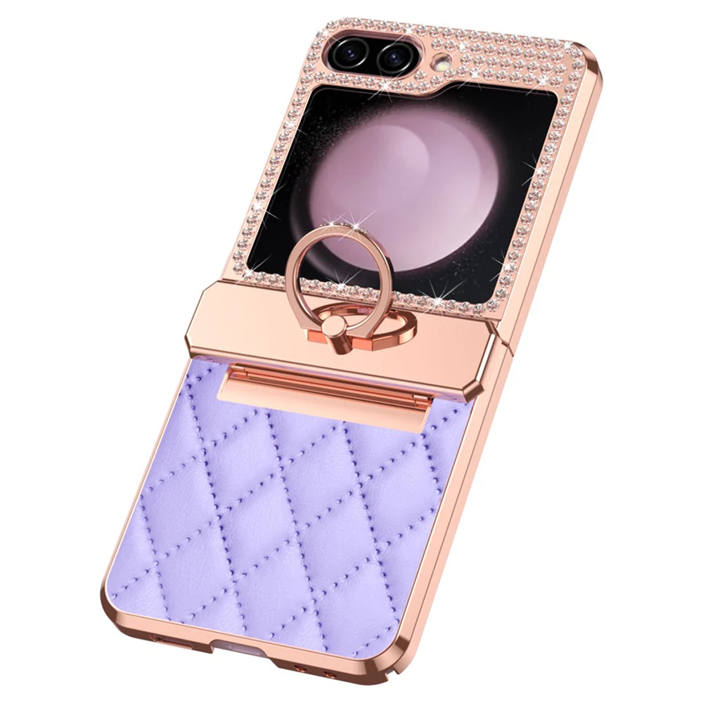 For Samsung Galaxy Z Flip7 FE 5G / Z Flip6 5G / Z Flip5 5G Case Rhinestone Decor Leather+PC Rhombus Phone Cover - Purple - Image 2