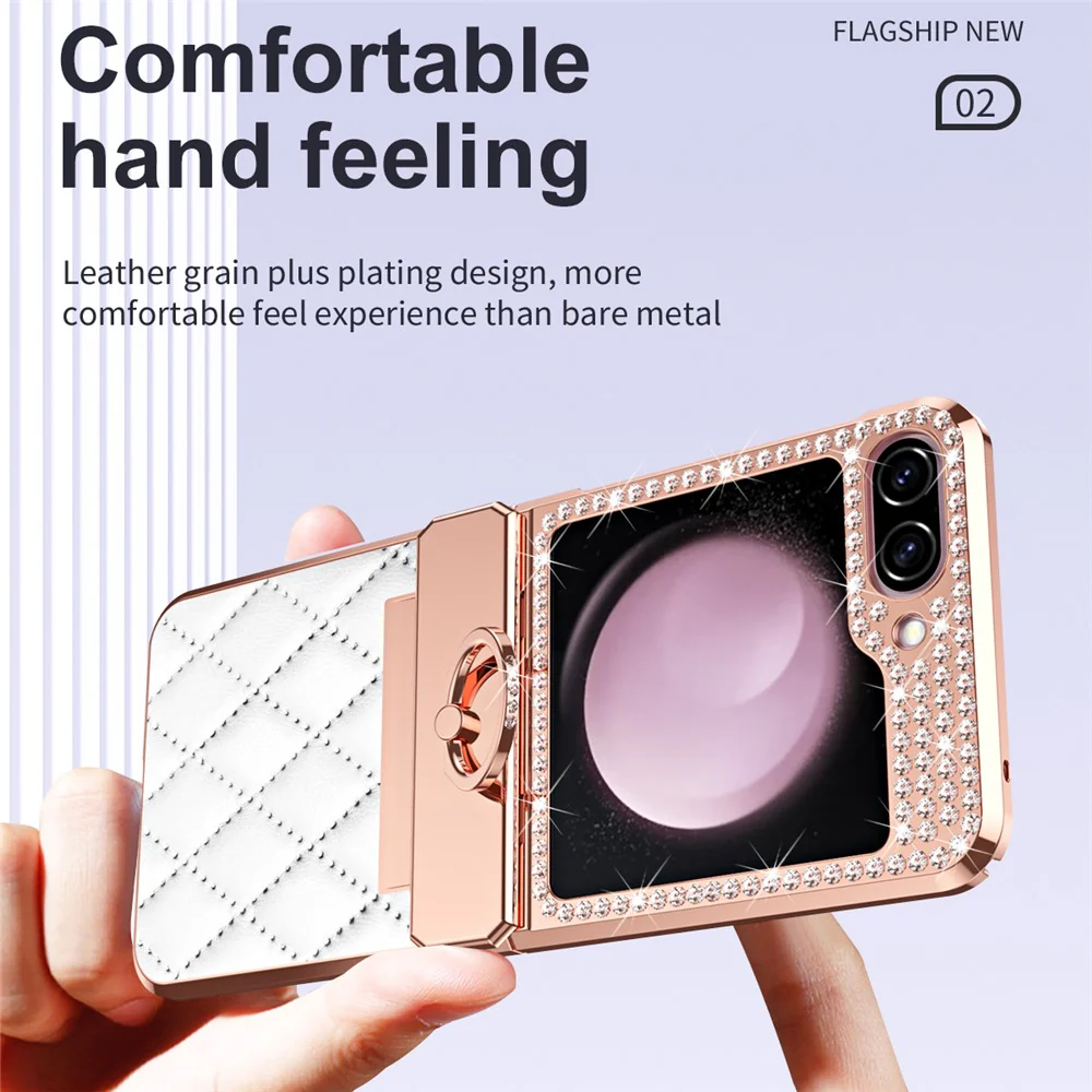 For Samsung Galaxy Z Flip7 FE 5G / Z Flip6 5G / Z Flip5 5G Case Rhinestone Decor Leather+PC Rhombus Phone Cover - Wine Red - Image 4