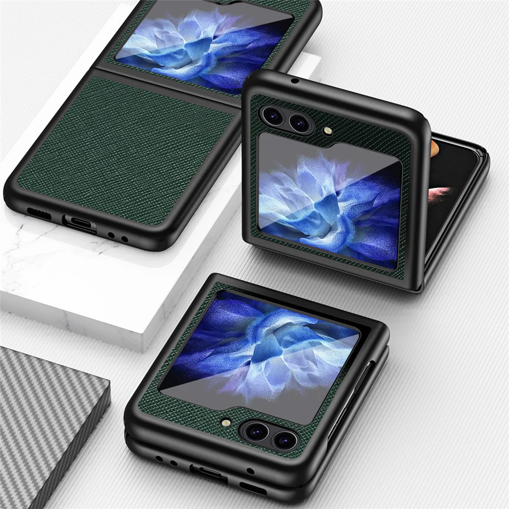 For Samsung Galaxy Z Flip7 FE 5G / Z Flip6 5G / Z Flip5 5G Case Shockproof Cross Texture PU Leather + PC Phone Cover - Black - Image 6