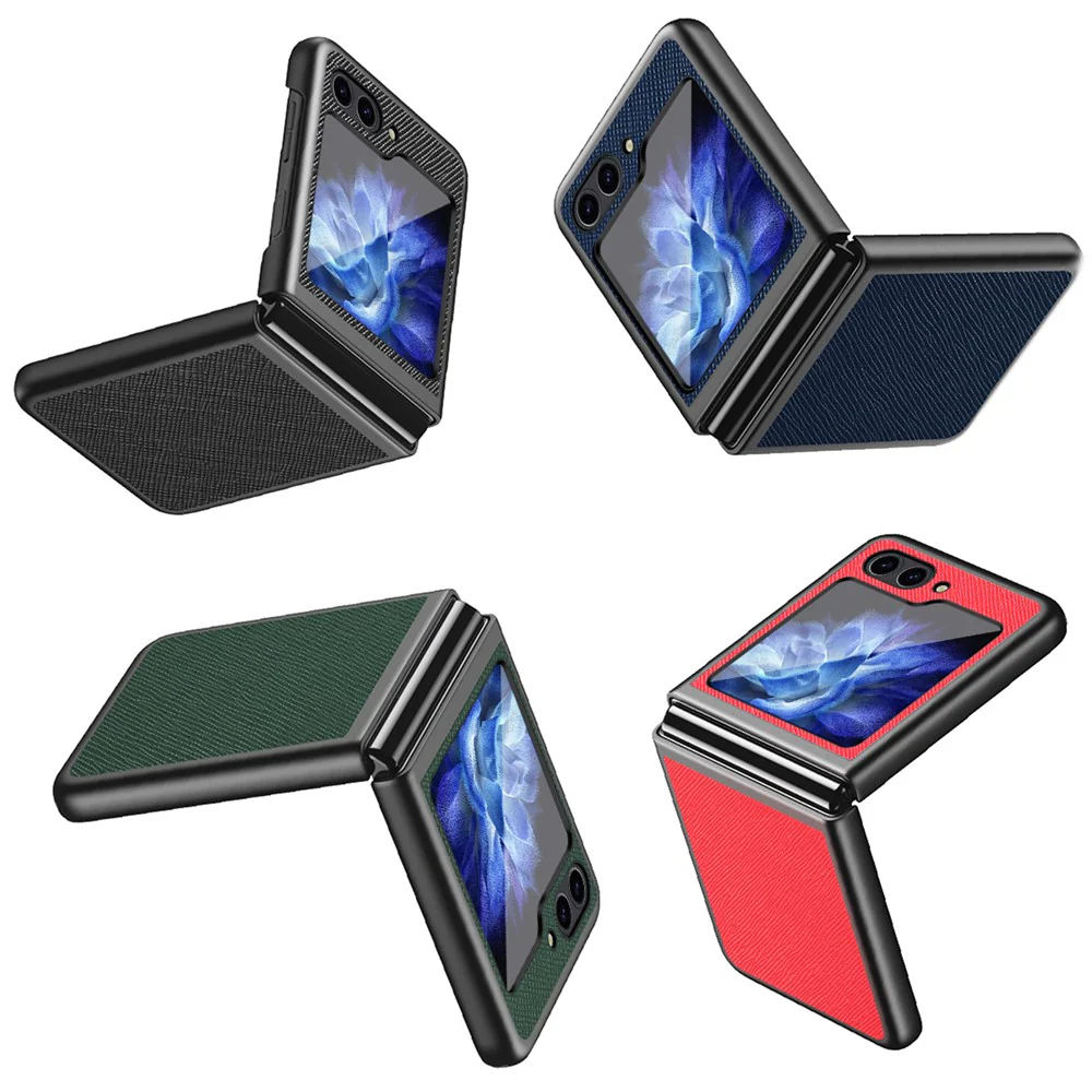 For Samsung Galaxy Z Flip7 FE 5G / Z Flip6 5G / Z Flip5 5G Case Shockproof Cross Texture PU Leather + PC Phone Cover - Black - Image 7