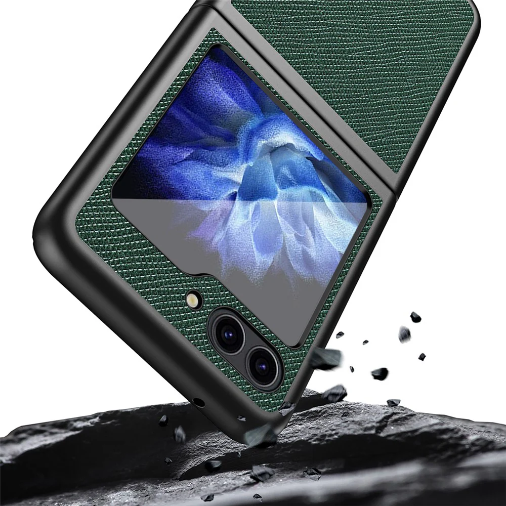 For Samsung Galaxy Z Flip7 FE 5G / Z Flip6 5G / Z Flip5 5G Case Shockproof Cross Texture PU Leather + PC Phone Cover - Green - Image 5