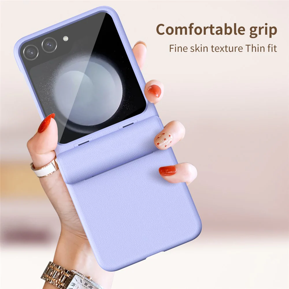 For Samsung Galaxy Z Flip7 FE 5G / Z Flip6 5G / Z Flip5 5G Case Textured Leather + PC Hinge Protection Phone Cover - Green - Image 4
