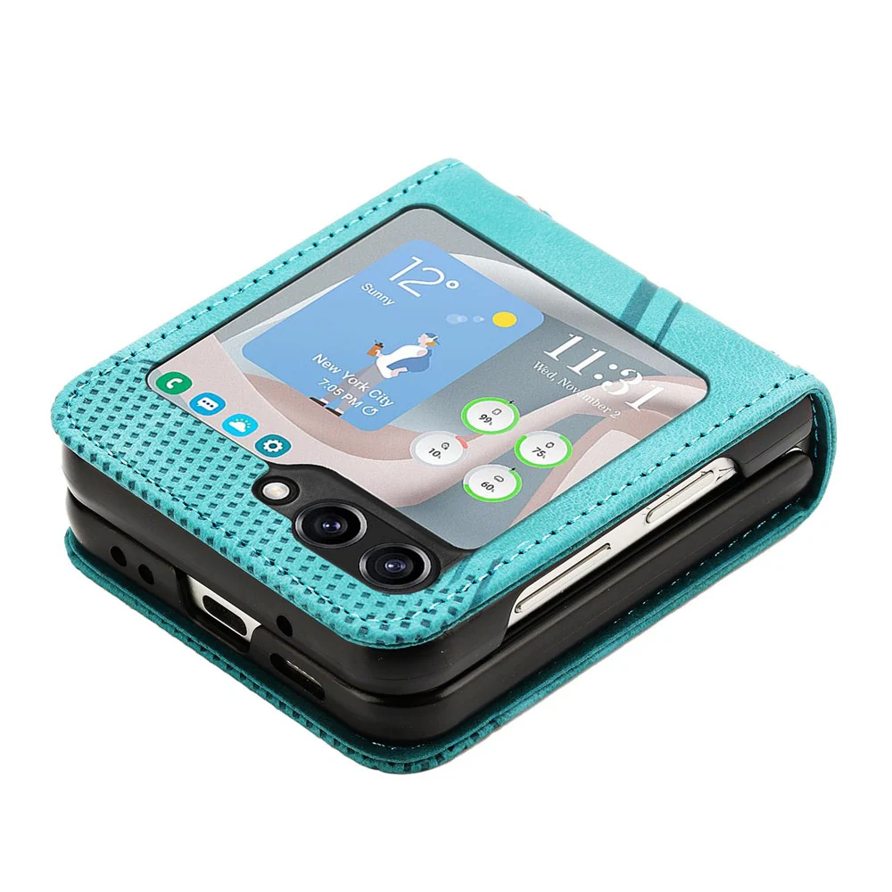 For Samsung Galaxy Z Flip7 FE 5G / Z Flip6 5G / Z Flip5 5G Case Triangle Patterns PU Leather Hard PC Crossbody Phone Cover - Green - Image 3