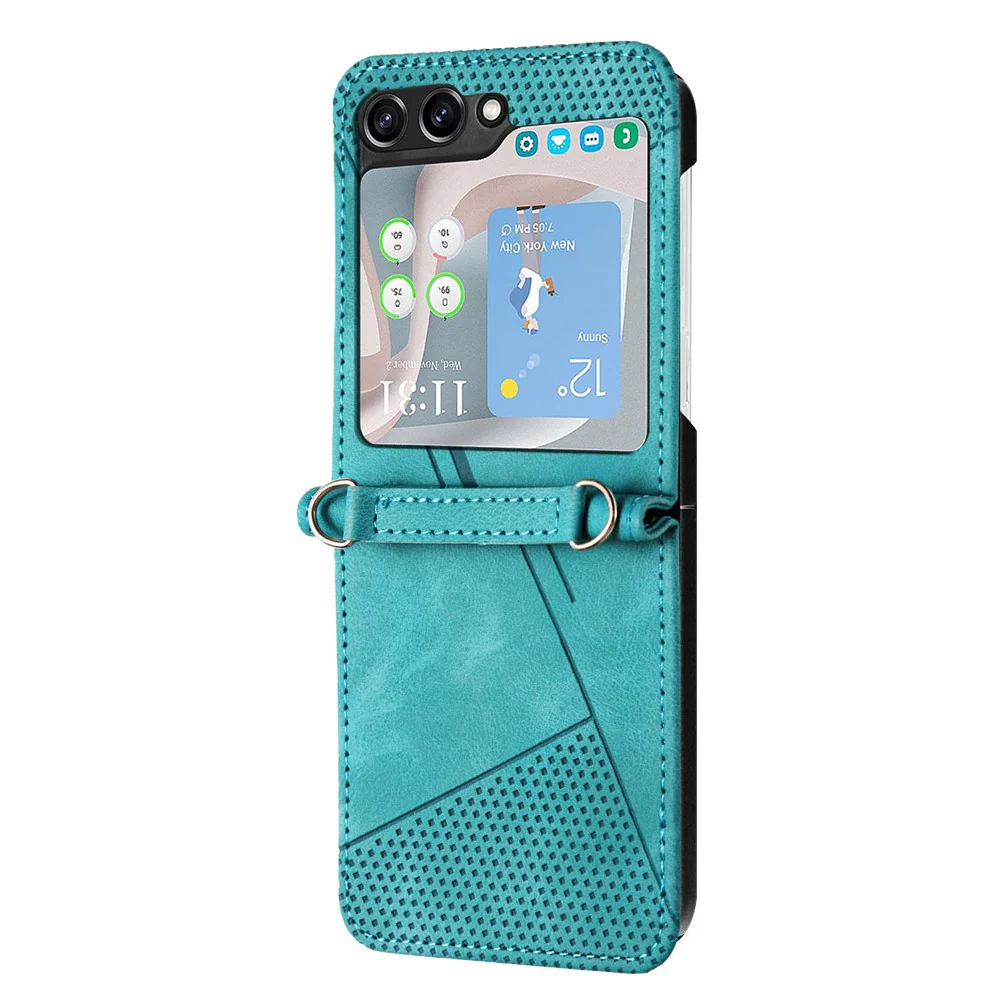 For Samsung Galaxy Z Flip7 FE 5G / Z Flip6 5G / Z Flip5 5G Case Triangle Patterns PU Leather Hard PC Crossbody Phone Cover - Green - Image 5