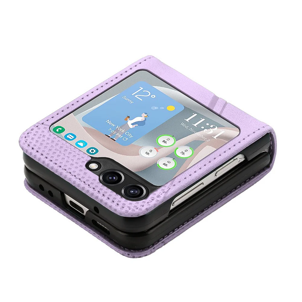 For Samsung Galaxy Z Flip7 FE 5G / Z Flip6 5G / Z Flip5 5G Case Triangle Patterns PU Leather Hard PC Crossbody Phone Cover - Purple - Image 3
