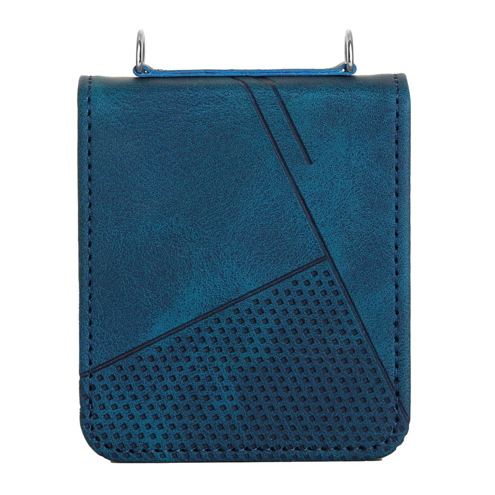 For Samsung Galaxy Z Flip7 FE 5G / Z Flip6 5G / Z Flip5 5G Case Triangle Patterns PU Leather Hard PC Crossbody Phone Cover - Sapphire - Image 7