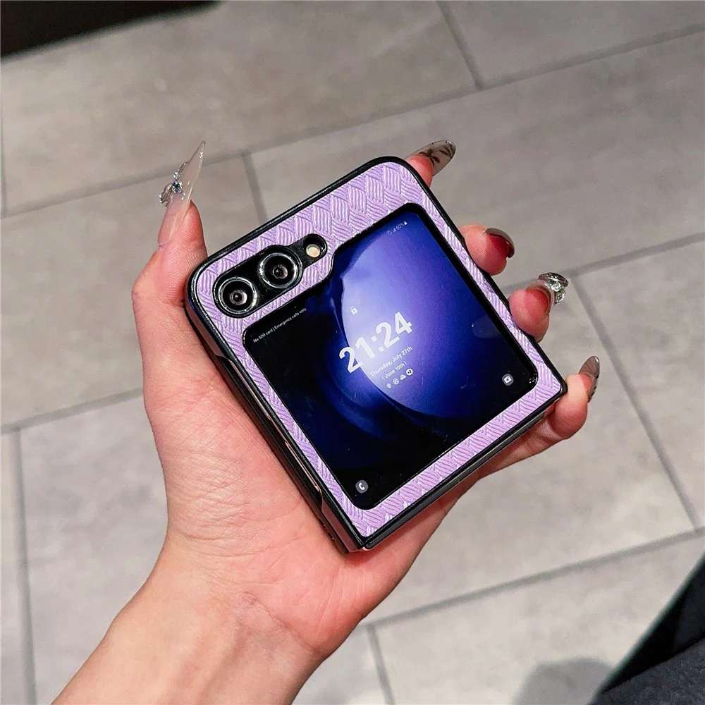 For Samsung Galaxy Z Flip7 FE 5G / Z Flip6 5G / Z Flip5 5G Case Two-Piece Design Leather + PC Laser Grid Phone Cover - Purple - Image 2