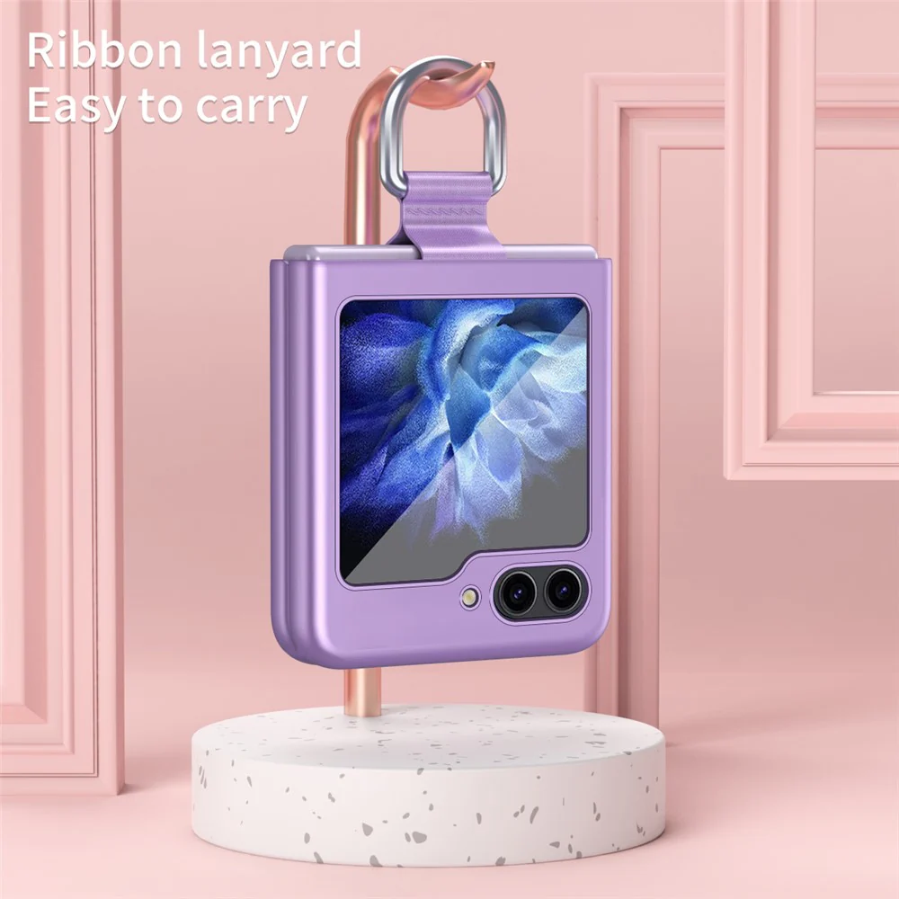 For Samsung Galaxy Z Flip7 FE 5G / Z Flip6 5G / Z Flip5 5G Folded Phone Case Skin-Touch Hard PC Phone Cover with Ring Holder - Rose Gold - Image 7