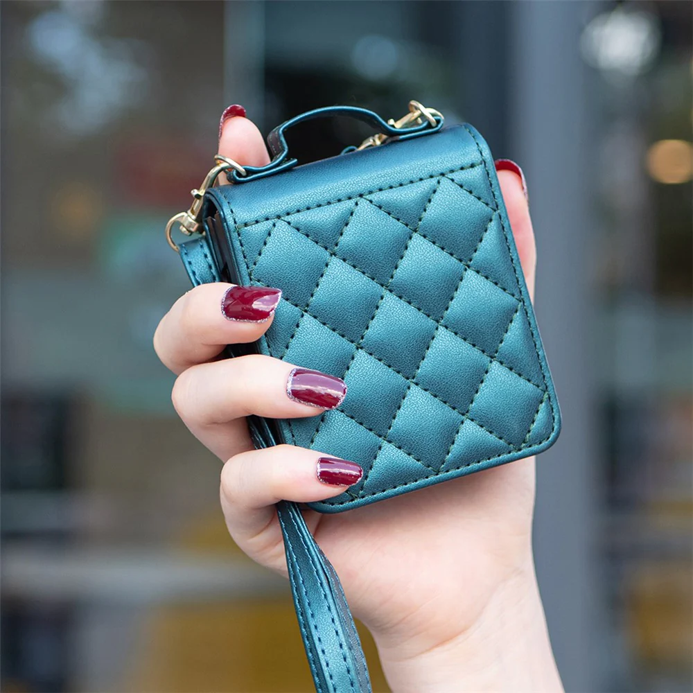 For Samsung Galaxy Z Flip7 FE 5G / Z Flip6 5G / Z Flip5 5G Leather Back Case Rhombus Phone Cover with Shoulder Strap - Green - Image 5