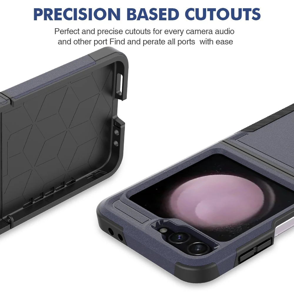 For Samsung Galaxy Z Flip7 FE 5G / Z Flip6 5G / Z Flip5 5G Phone Case 2-in-1 PC+TPU Shockproof Cover - Dark Blue - Image 4