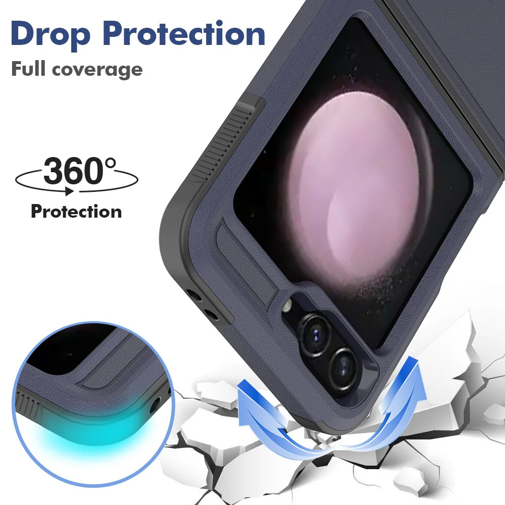 For Samsung Galaxy Z Flip7 FE 5G / Z Flip6 5G / Z Flip5 5G Phone Case 2-in-1 PC+TPU Shockproof Cover - Dark Blue - Image 5