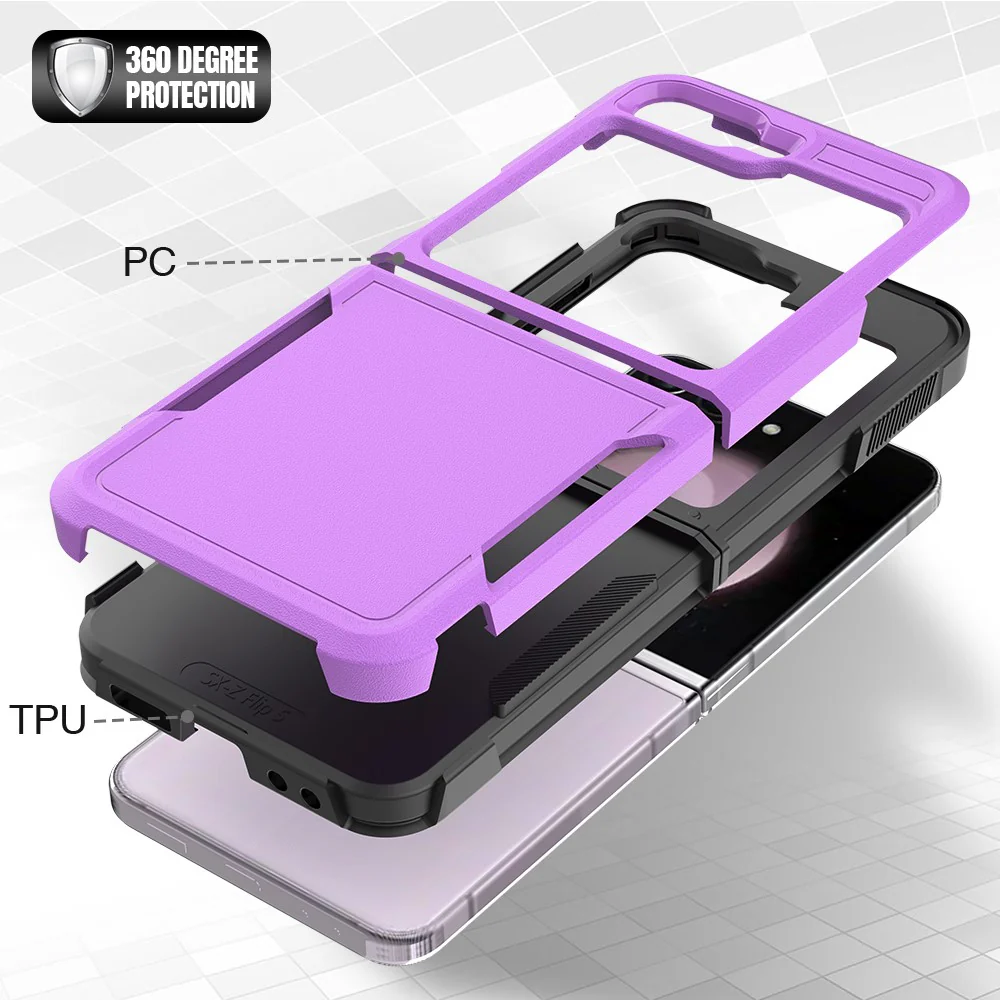 For Samsung Galaxy Z Flip7 FE 5G / Z Flip6 5G / Z Flip5 5G Phone Case 2-in-1 PC+TPU Shockproof Cover - Purple - Image 3