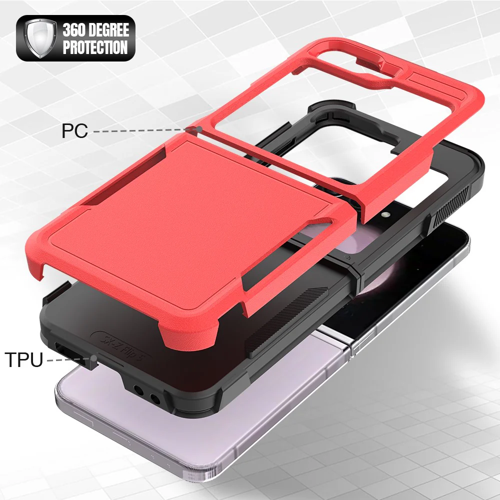 For Samsung Galaxy Z Flip7 FE 5G / Z Flip6 5G / Z Flip5 5G Phone Case 2-in-1 PC+TPU Shockproof Cover - Red - Image 3