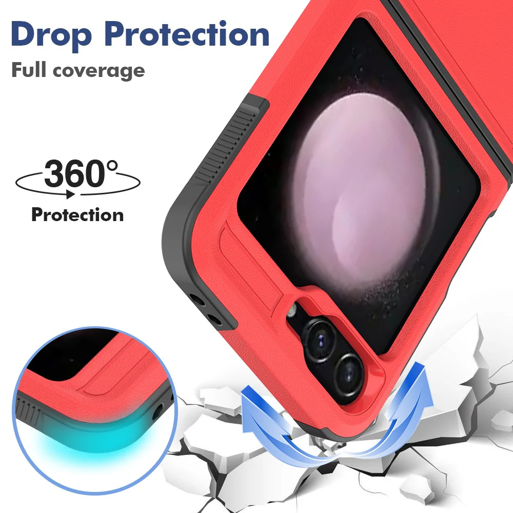 For Samsung Galaxy Z Flip7 FE 5G / Z Flip6 5G / Z Flip5 5G Phone Case 2-in-1 PC+TPU Shockproof Cover - Red - Image 5