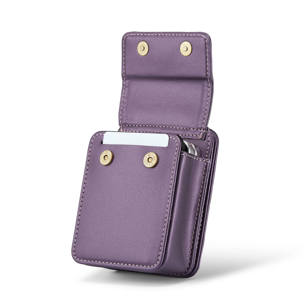 For Samsung Galaxy Z Flip7 FE 5G / Z Flip7 5G / Z Flip6 5G / Z Flip5 5G Leather Mobile Phone Bag RFID Blocking Wallet Pouch with Strap - Purple - Image 3