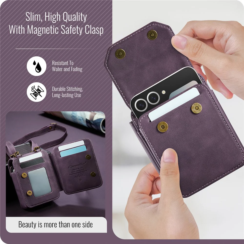 For Samsung Galaxy Z Flip7 FE 5G / Z Flip7 5G / Z Flip6 5G / Z Flip5 5G Phone Pouch with Strap RFID Blocking Leather Wallet Phone Case - Purple - Image 5