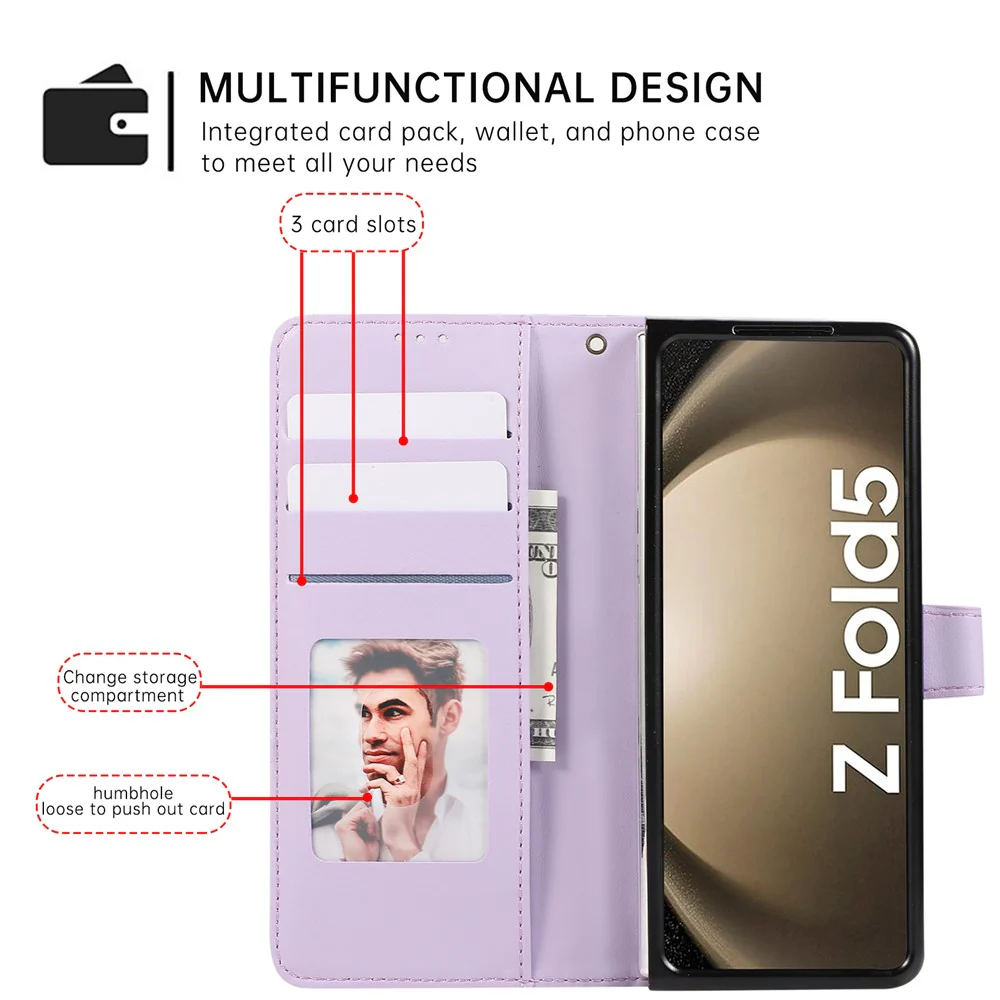 For Samsung Galaxy Z Fold7 5G Case 3D Rhombus Grid Imprinted Wallet Leather Phone Cover with Lanyard - Purple - Image 7