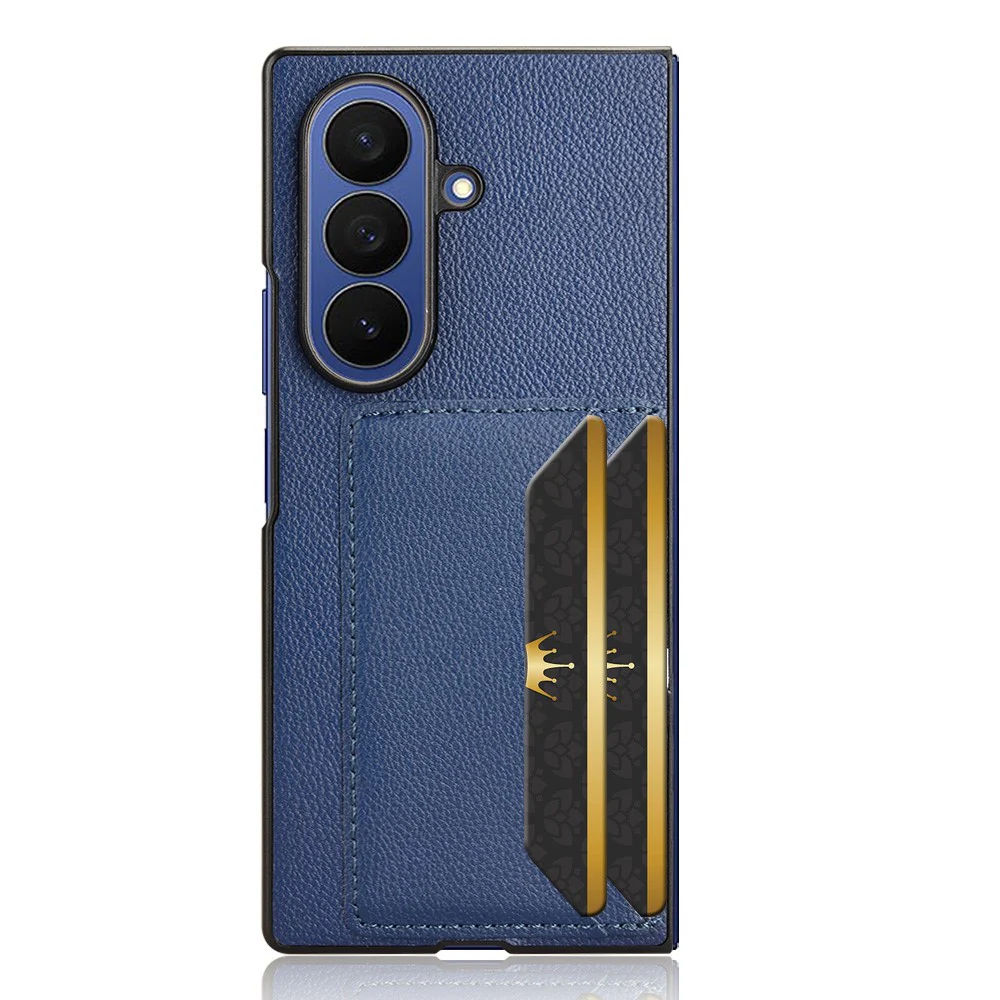 For Samsung Galaxy Z Fold7 5G Case Card Holder Litchi Texture Leather + PC Phone Cover - Blue - Image 2