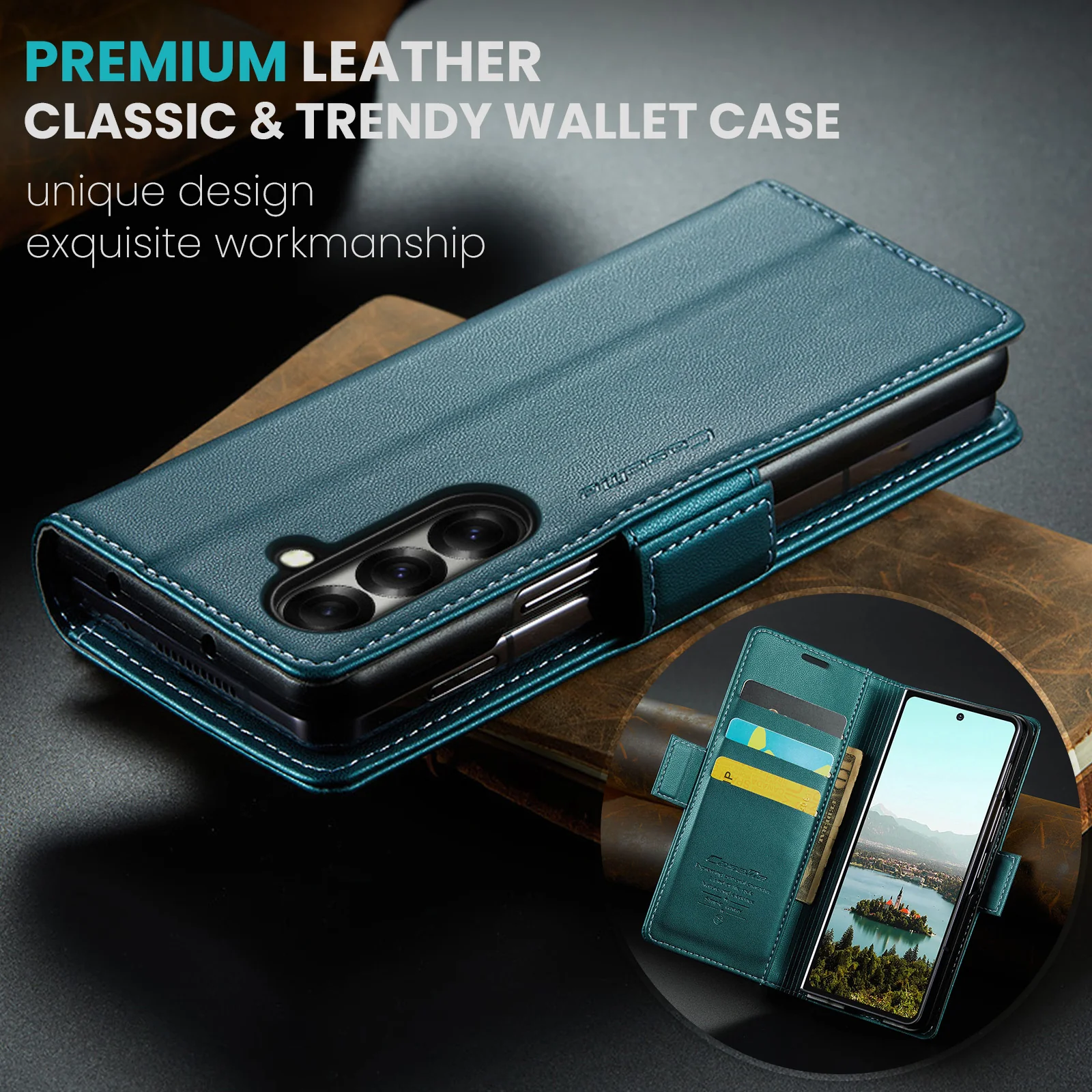 For Samsung Galaxy Z Fold7 5G Case CASEME 023 Series RFID Blocking Leather Wallet Stand Phone Cover - Green - Image 4