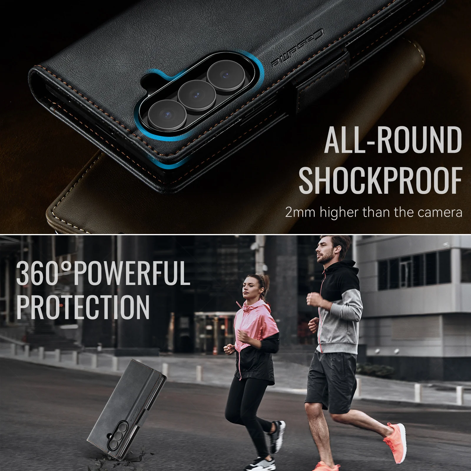 For Samsung Galaxy Z Fold7 5G Case CASEME 033 Series RFID Blocking Wallet Stand Calf Texture Leather Phone Cover - Black - Image 6