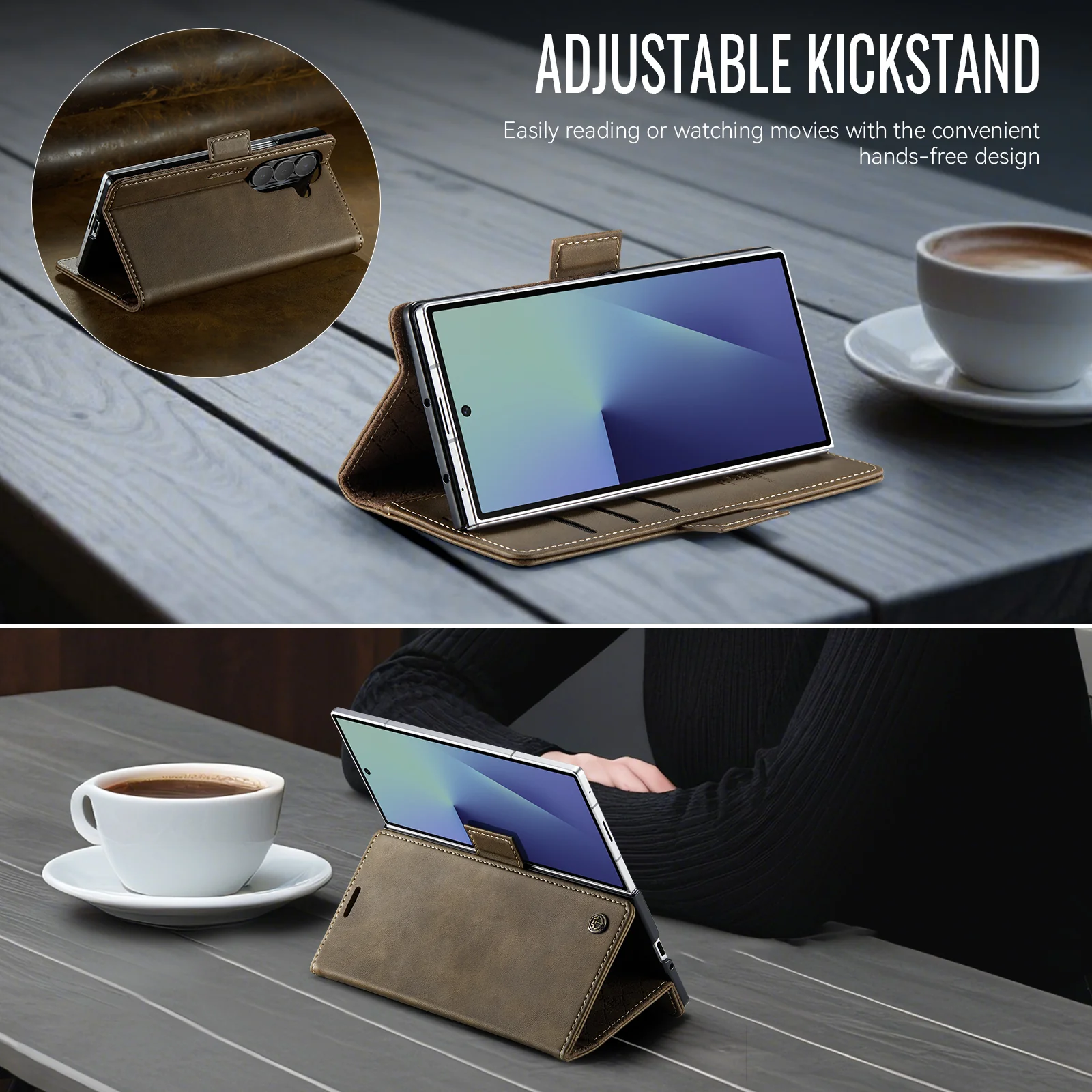 For Samsung Galaxy Z Fold7 5G Case CASEME 033 Series RFID Blocking Wallet Stand Calf Texture Leather Phone Cover - Coffee - Image 5