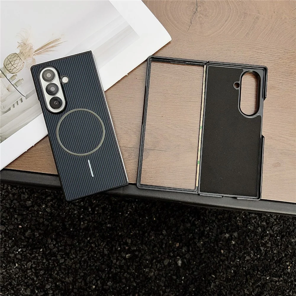 For Samsung Galaxy Z Fold7 5G Case Compatible with MagSafe Carbon Fiber Texture Folding Phone Cover - Purple - Image 3