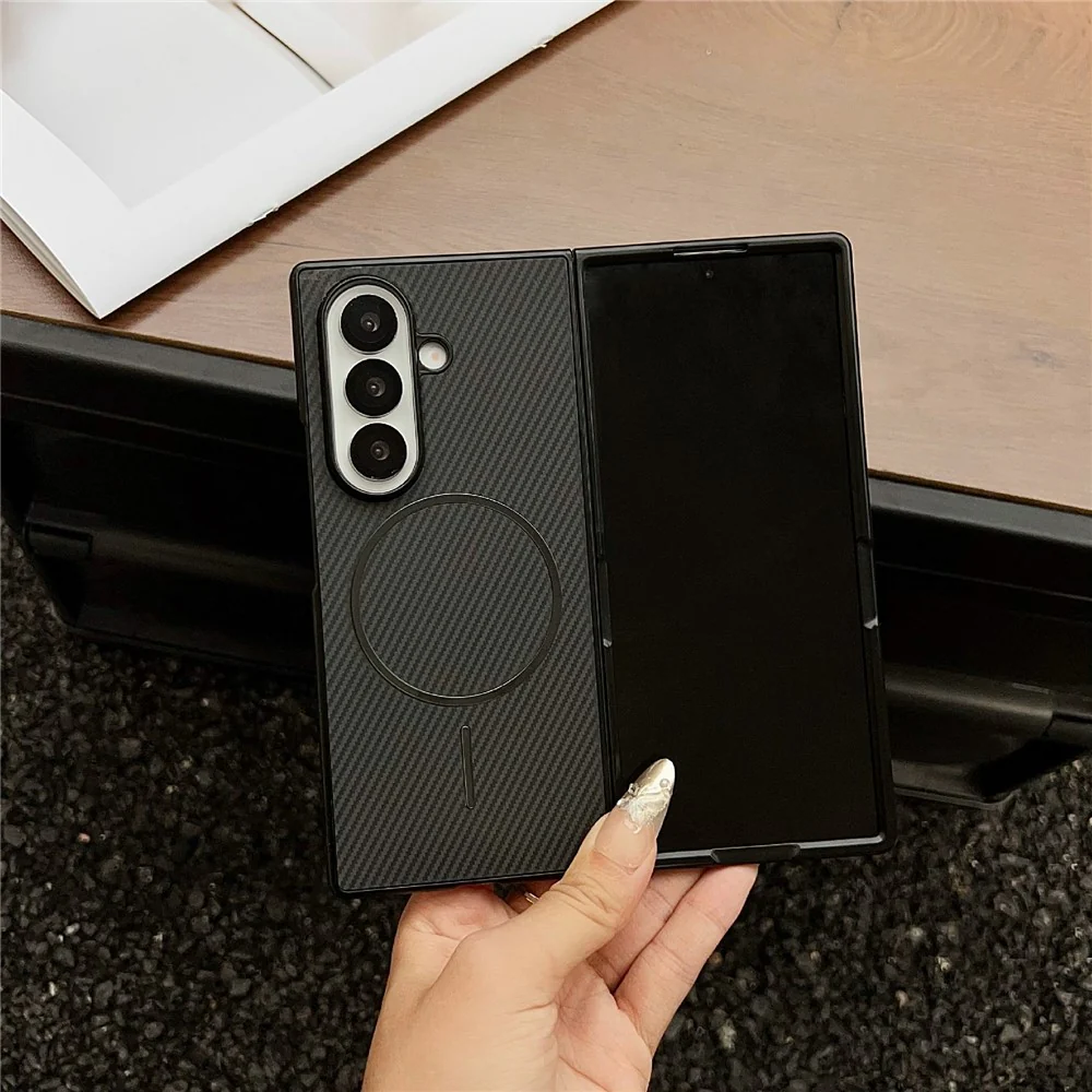 For Samsung Galaxy Z Fold7 5G Case Compatible with MagSafe Carbon Fiber Texture Folding Phone Cover - Purple - Image 4