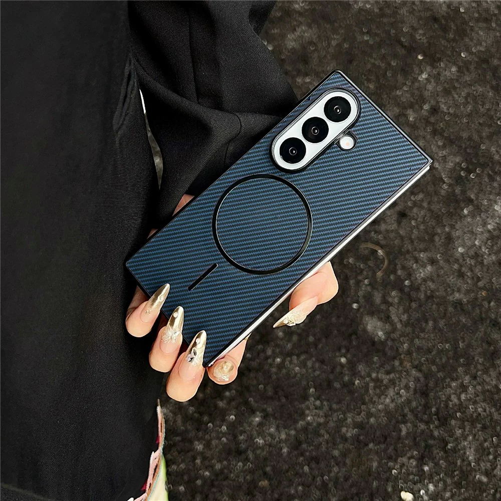For Samsung Galaxy Z Fold7 5G Case Compatible with MagSafe Carbon Fiber Texture Folding Phone Cover - Red - Image 8
