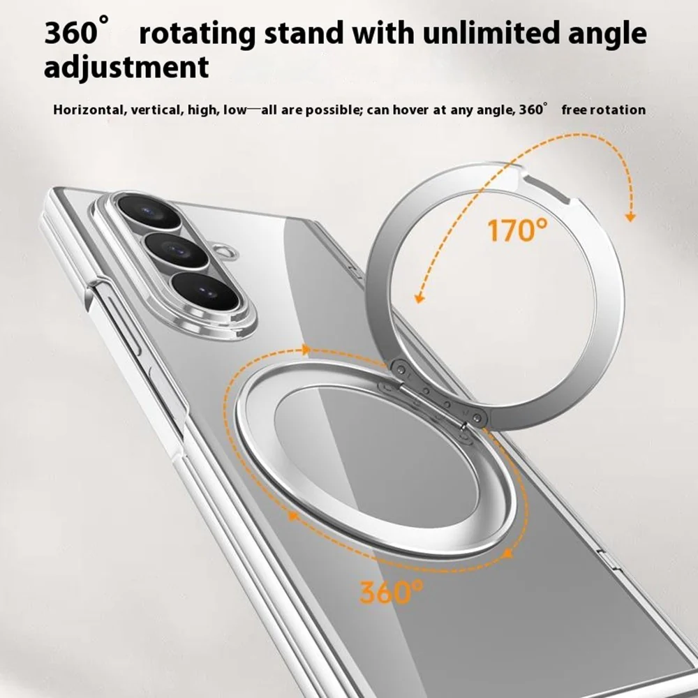 For Samsung Galaxy Z Fold7 5G Case Compatible with MagSafe Kickstand Electroplated PC Phone Cover with Screen Protector - Black - Image 5