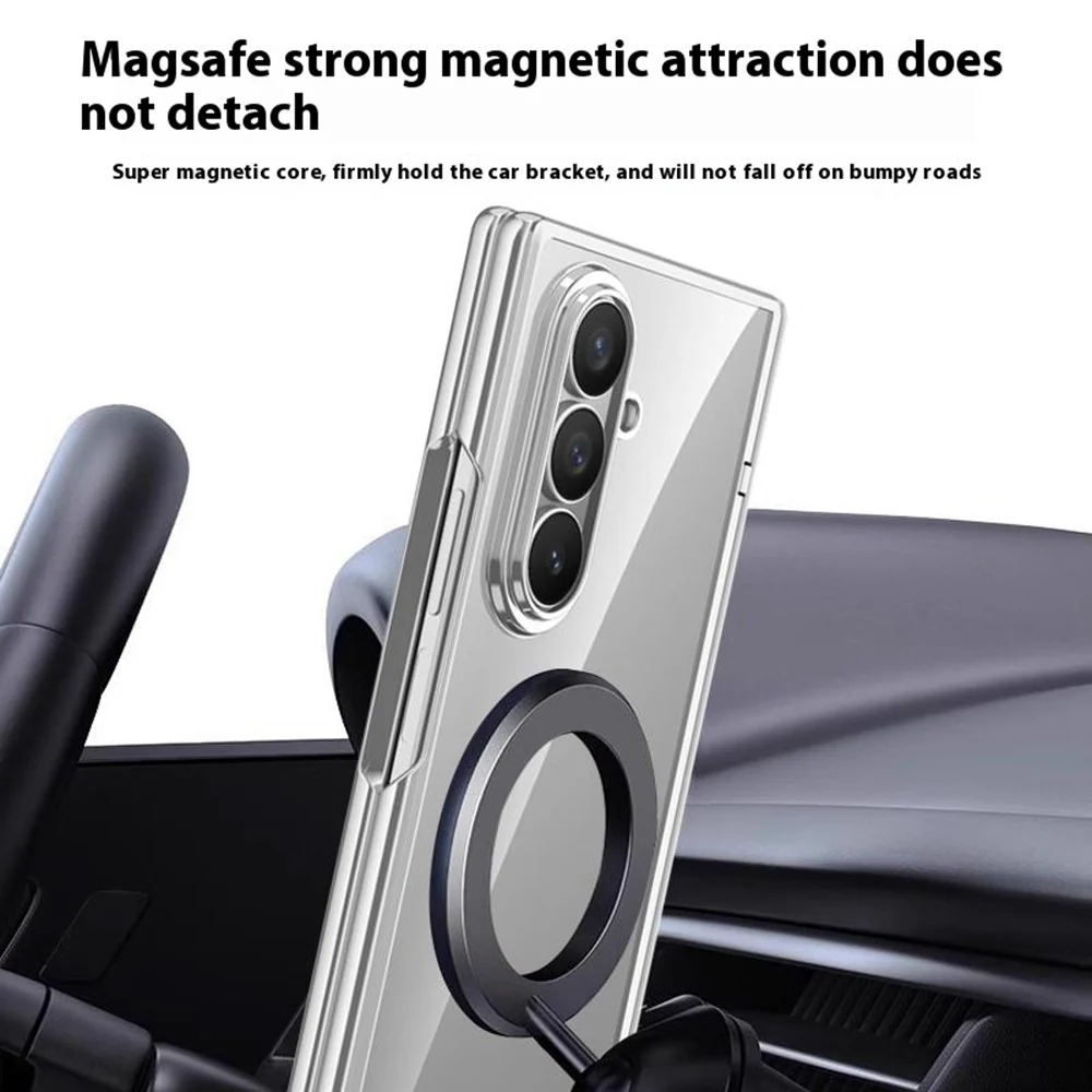 For Samsung Galaxy Z Fold7 5G Case Compatible with MagSafe Kickstand Electroplated PC Phone Cover with Screen Protector - Silver - Image 6